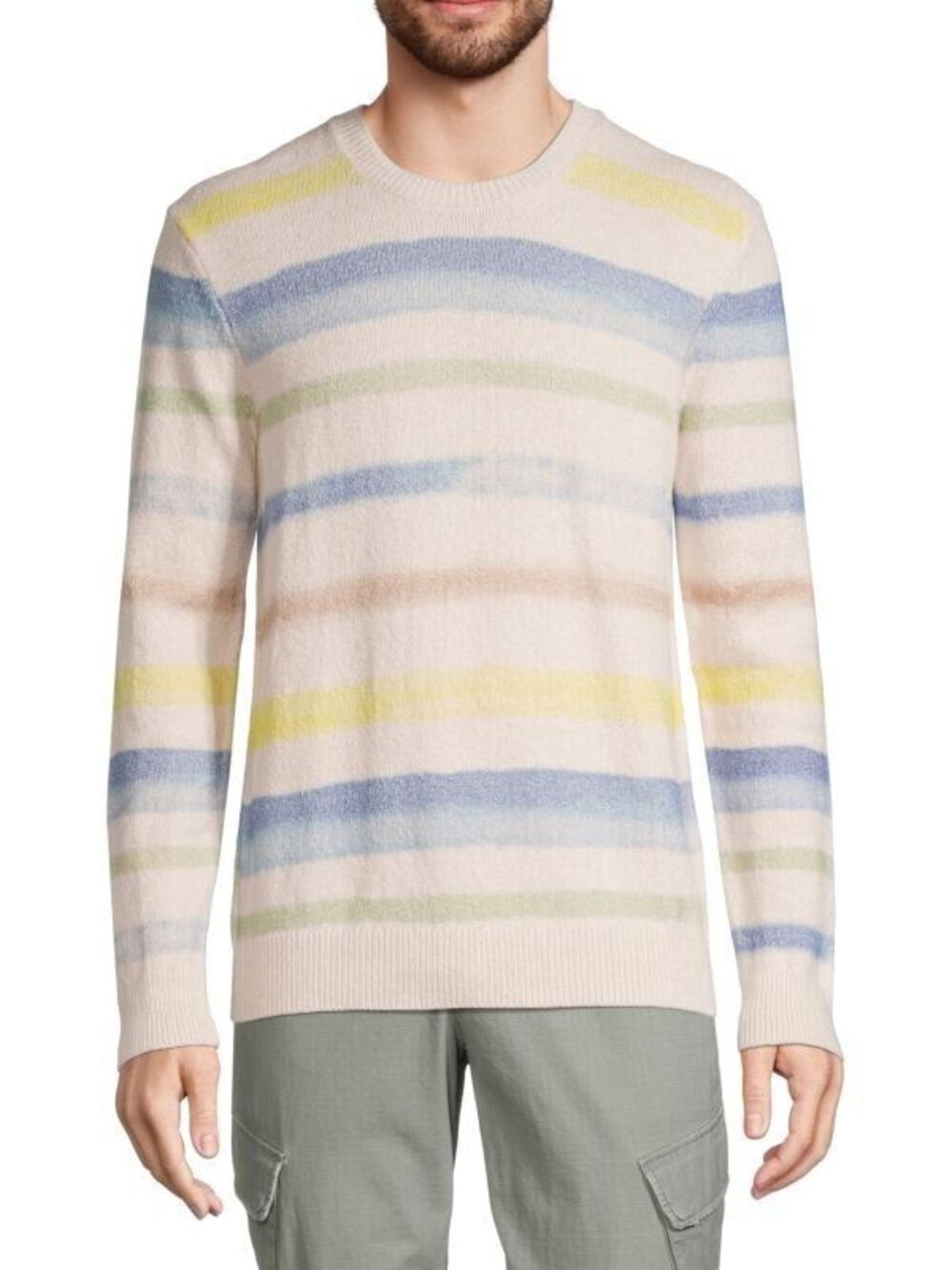 ATM Sweater Mens Large Cream Painted Stripe Pullover Cotton Blend Knit $395